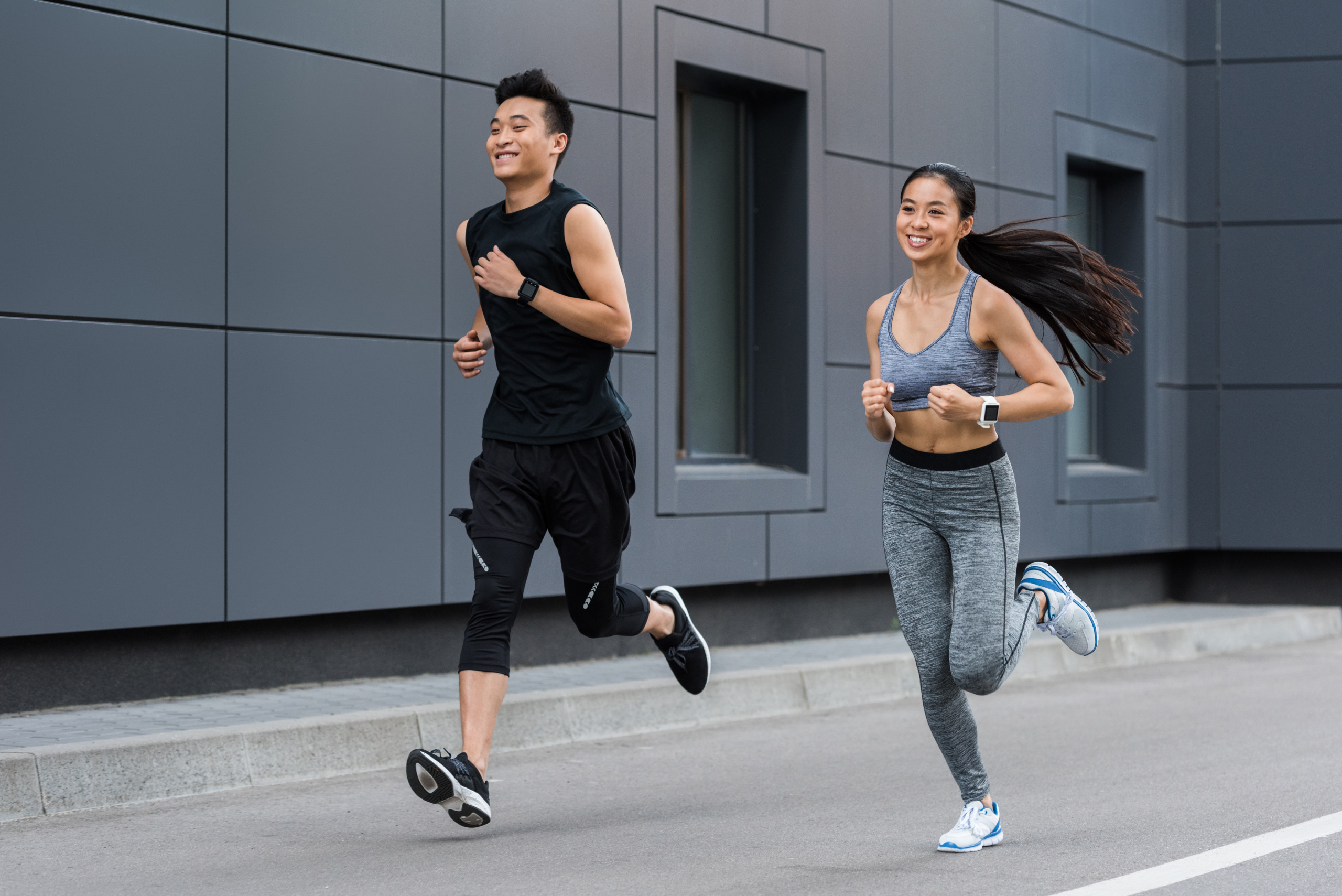 Man and woman running